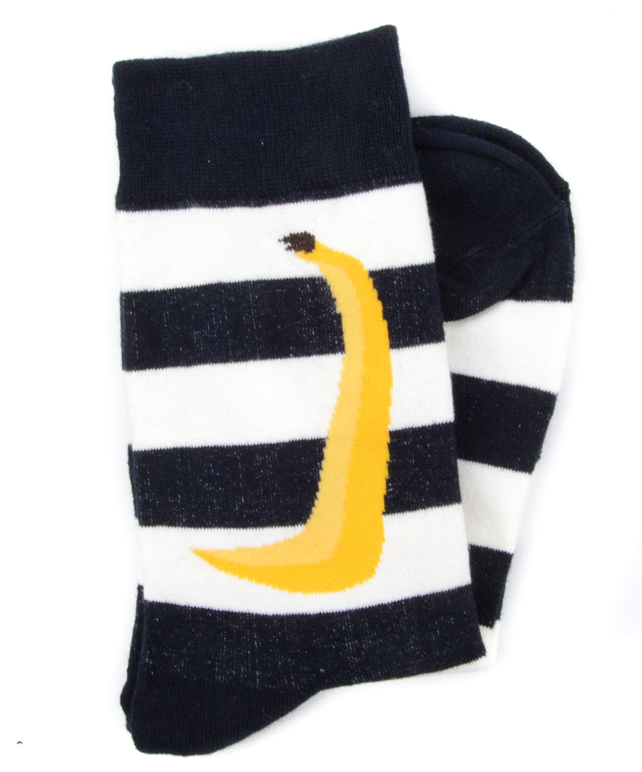 Csíkos alapon banán mintás zokni