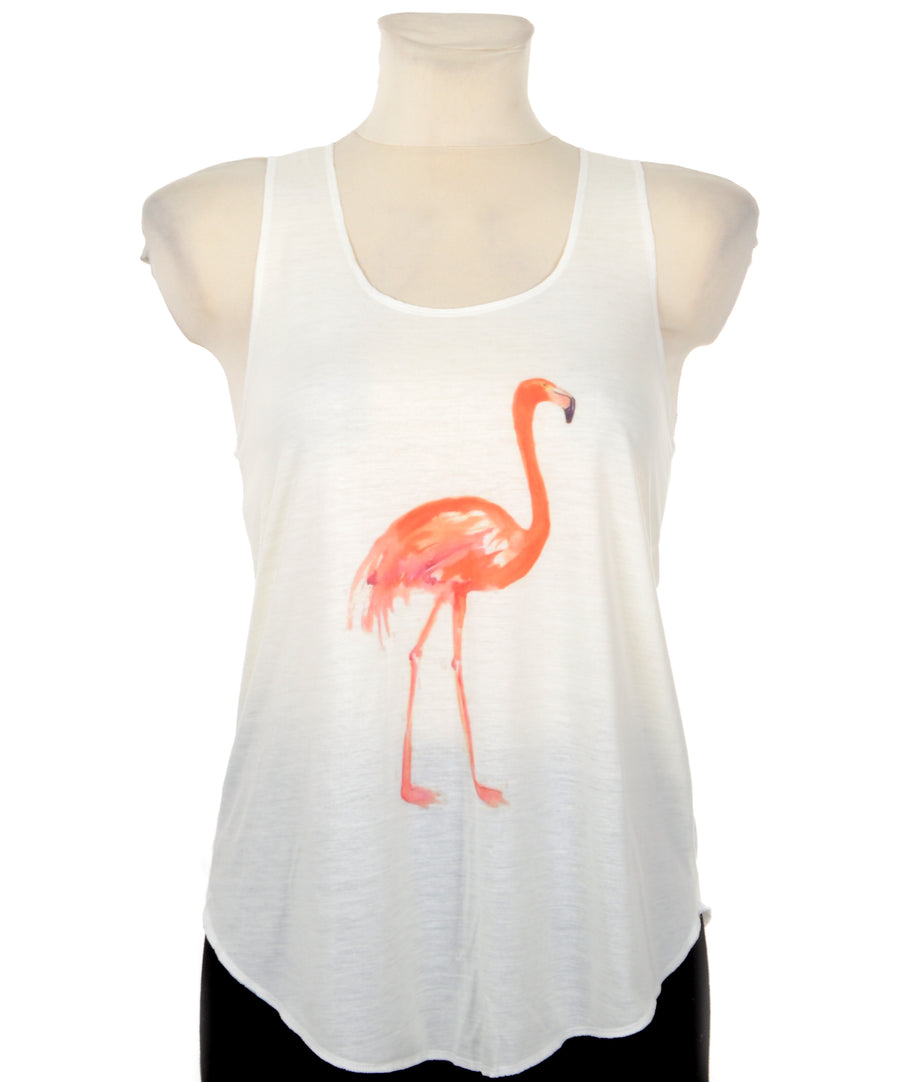 Bővülő szabású női pamut trikó, flamingó mintával.