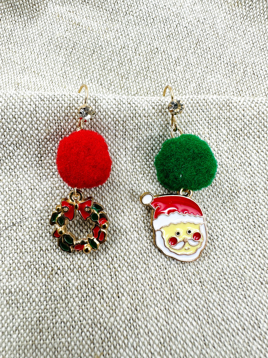 Christmas earrings - Santa Claus and Wreath