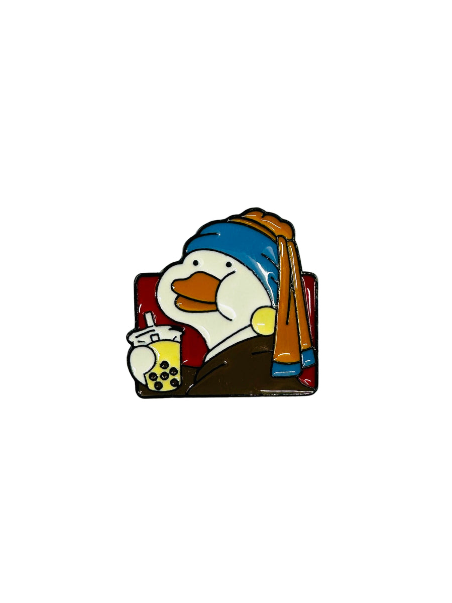 Pin - Goose with pearl earrings and bubble tea
