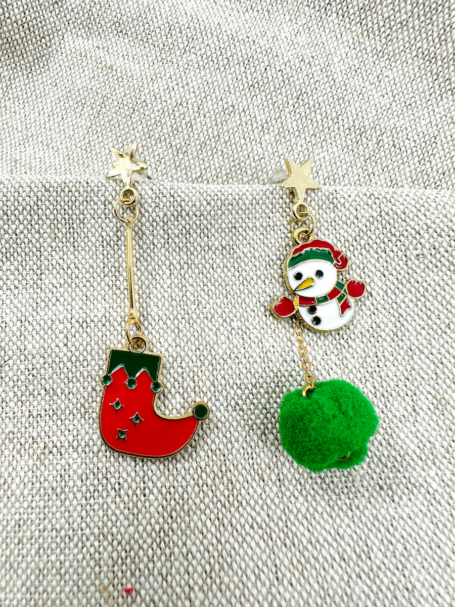 Christmas earrings - Elf shoes and Snowman