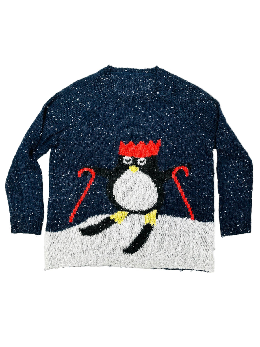 Vintage karácsonyi pulóver - Síelő Pingvin Király