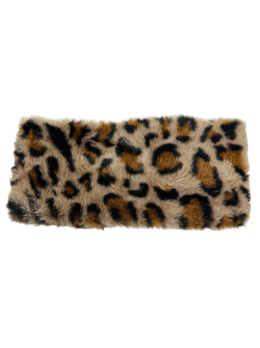Műszőrme fejpánt - Leopard | Sötét barna