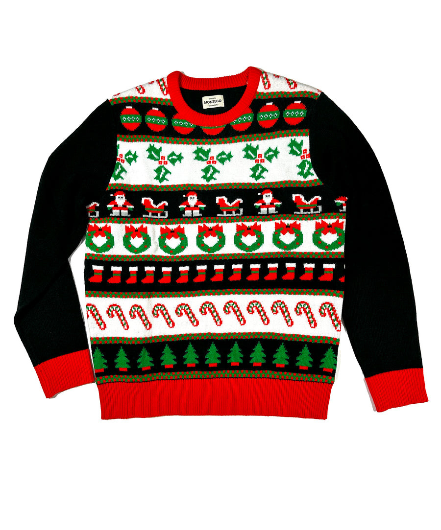 Vintage karácsonyi pulóver - Mikulás & Szánkó sorminta