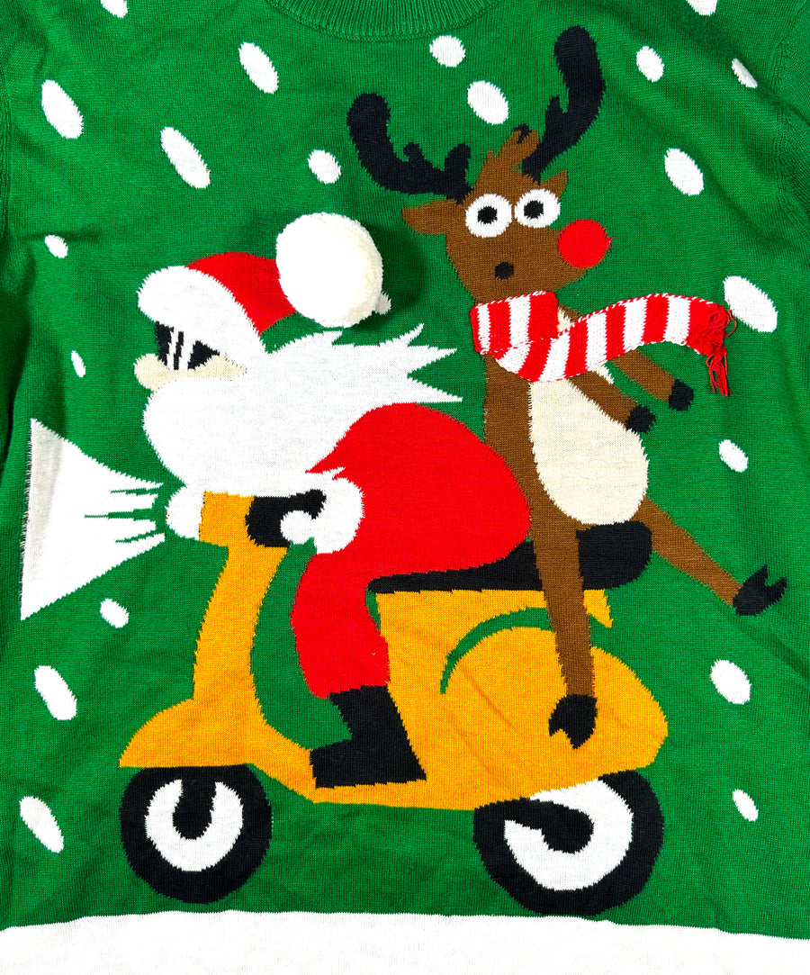 Vintage Christmas Sweater - Santa Claus on scooter