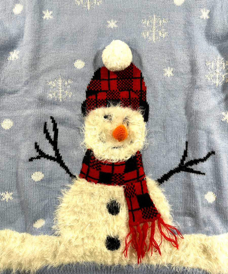 Vintage Christmas Sweater - Furry Snowman
