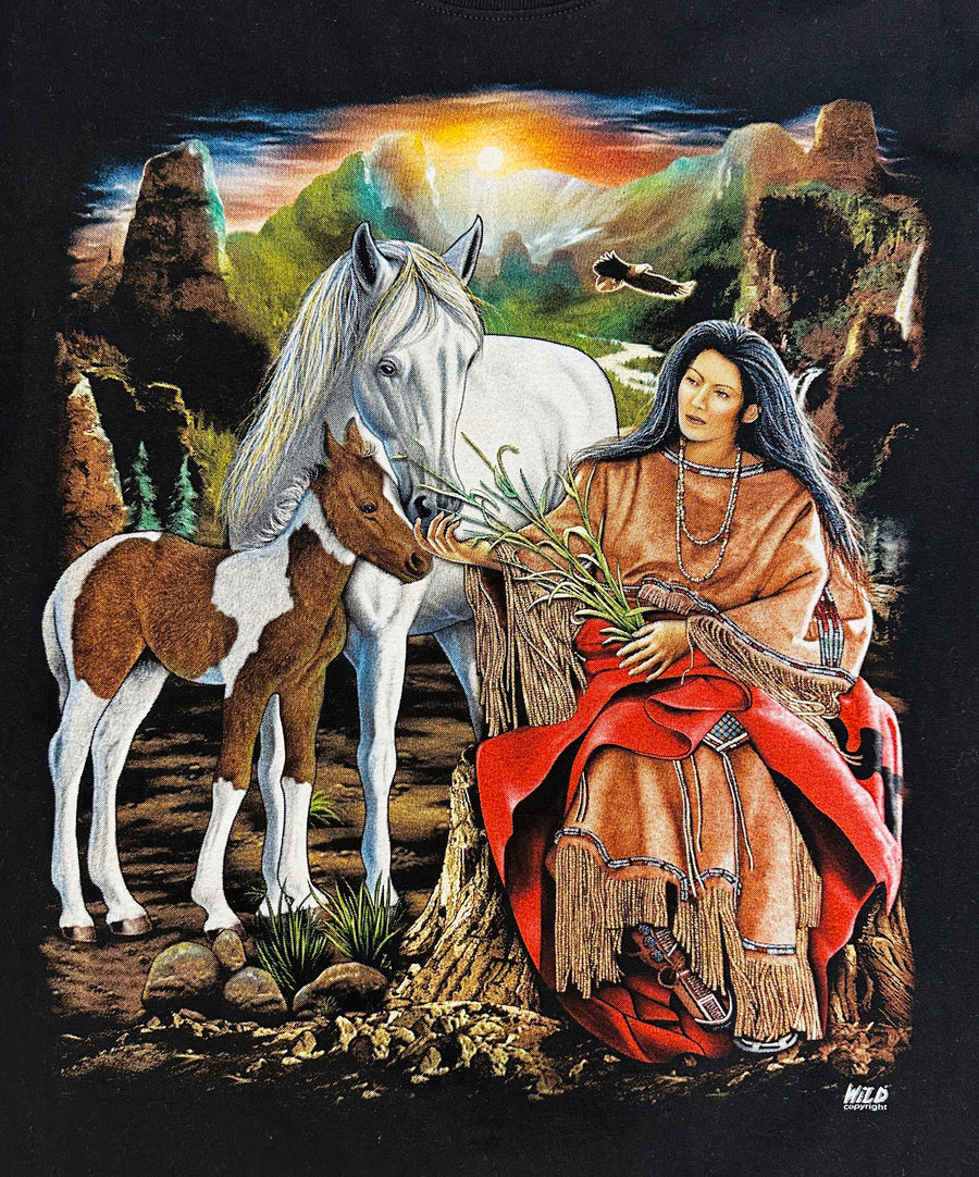 Vintage t-shirt - Indian woman feeding her colt