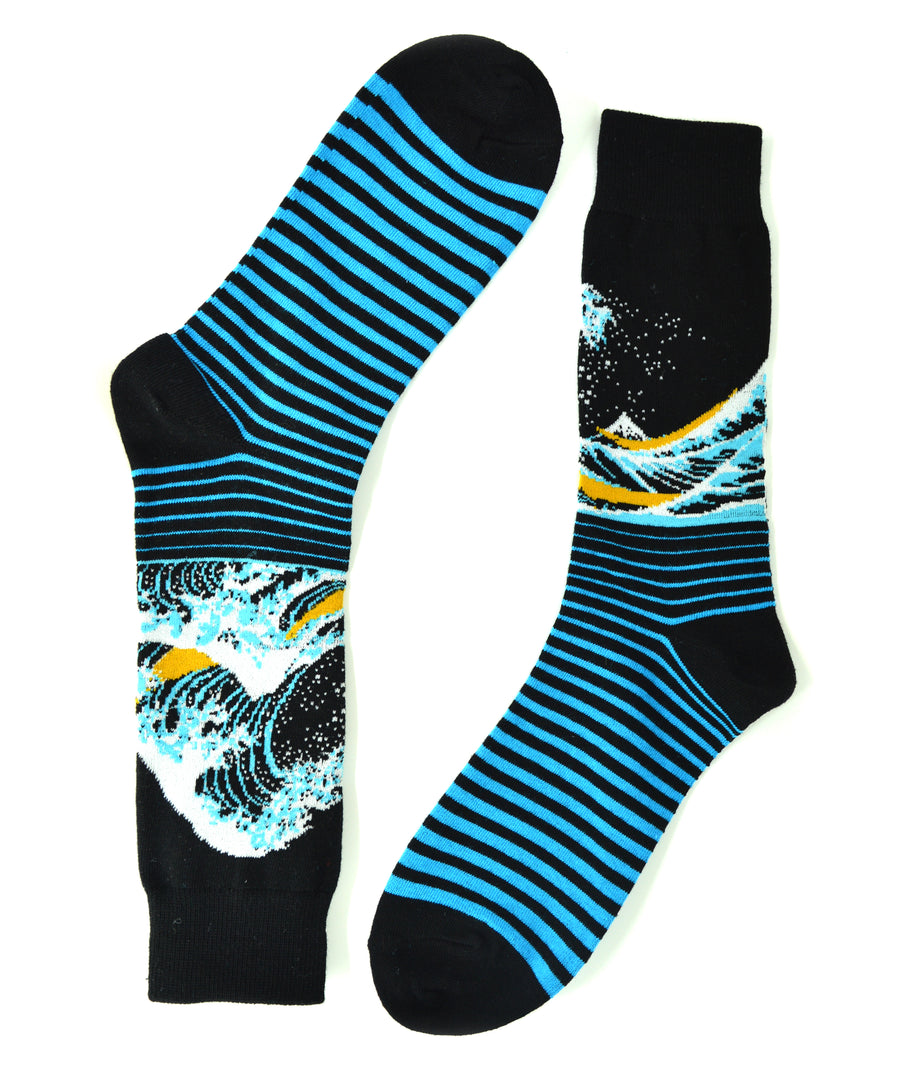 Socks - Striped Hokusai