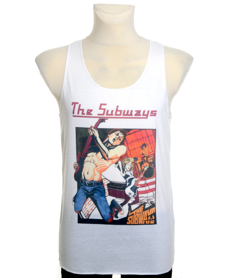 Egyenes fazonú, unisex trikó The Subways mintával.