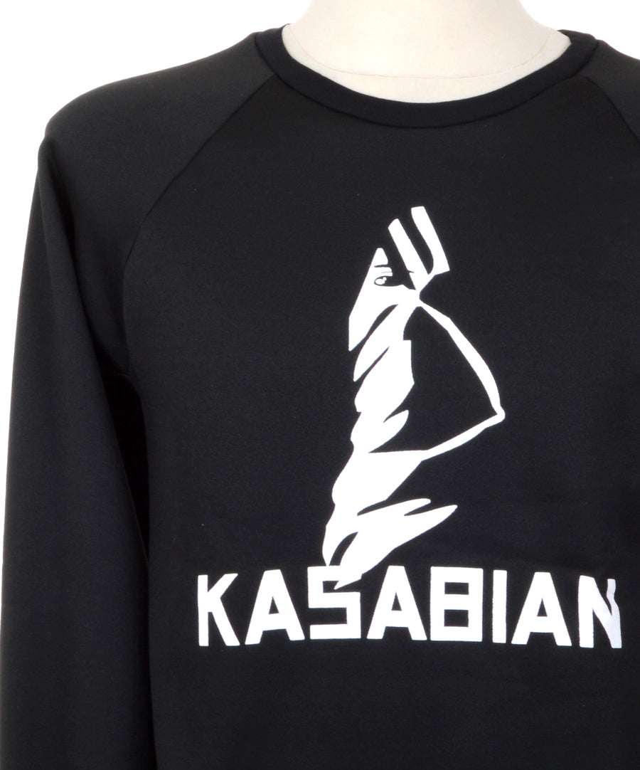 Fekete alapra szitázott Kasabian mintával készült uniszex zenekaros pulóver.