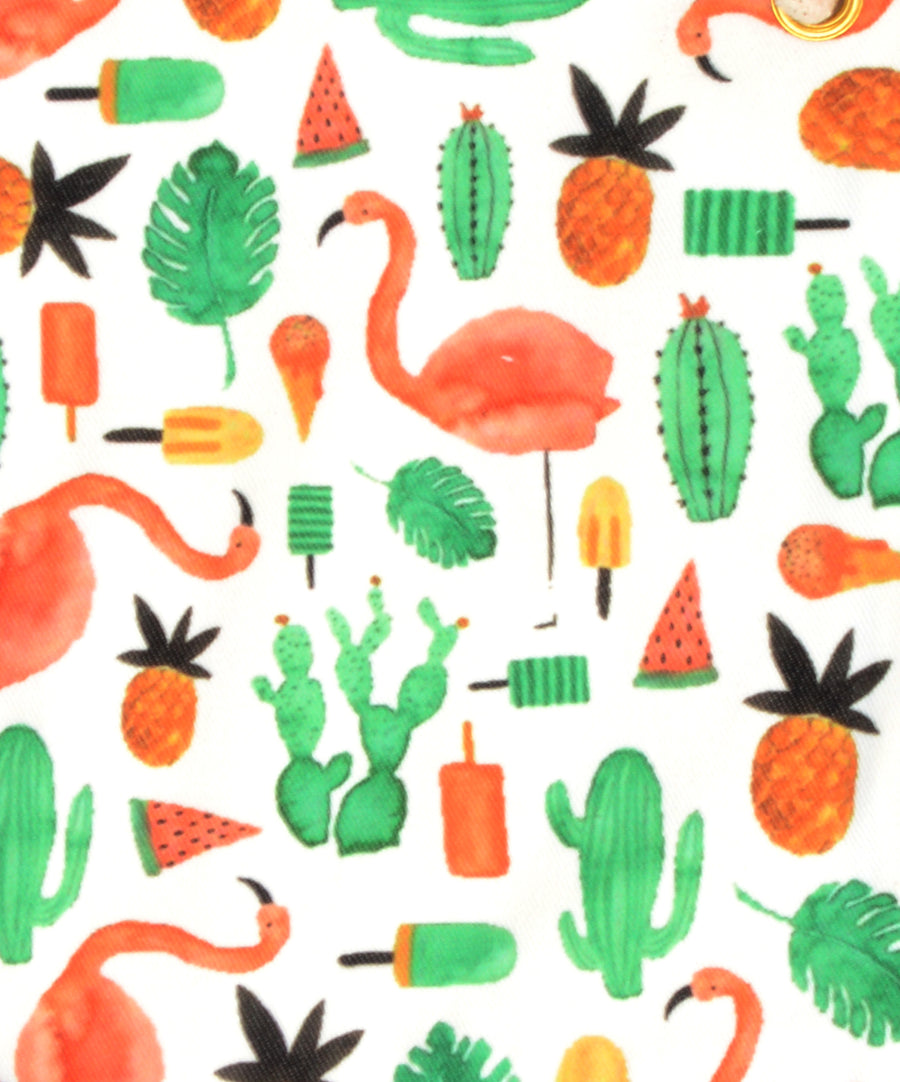 Húzózáras vászon neszesszer flamingó és kaktusz mintával.