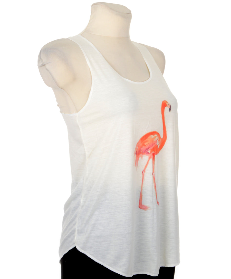 Bővülő szabású női pamut trikó, flamingó mintával.