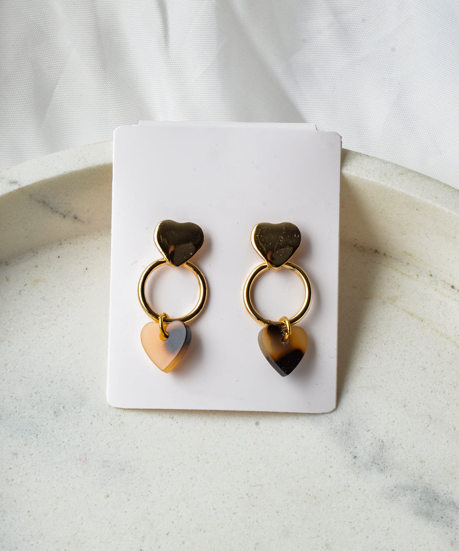 Earrings - Marble | Brown Heart