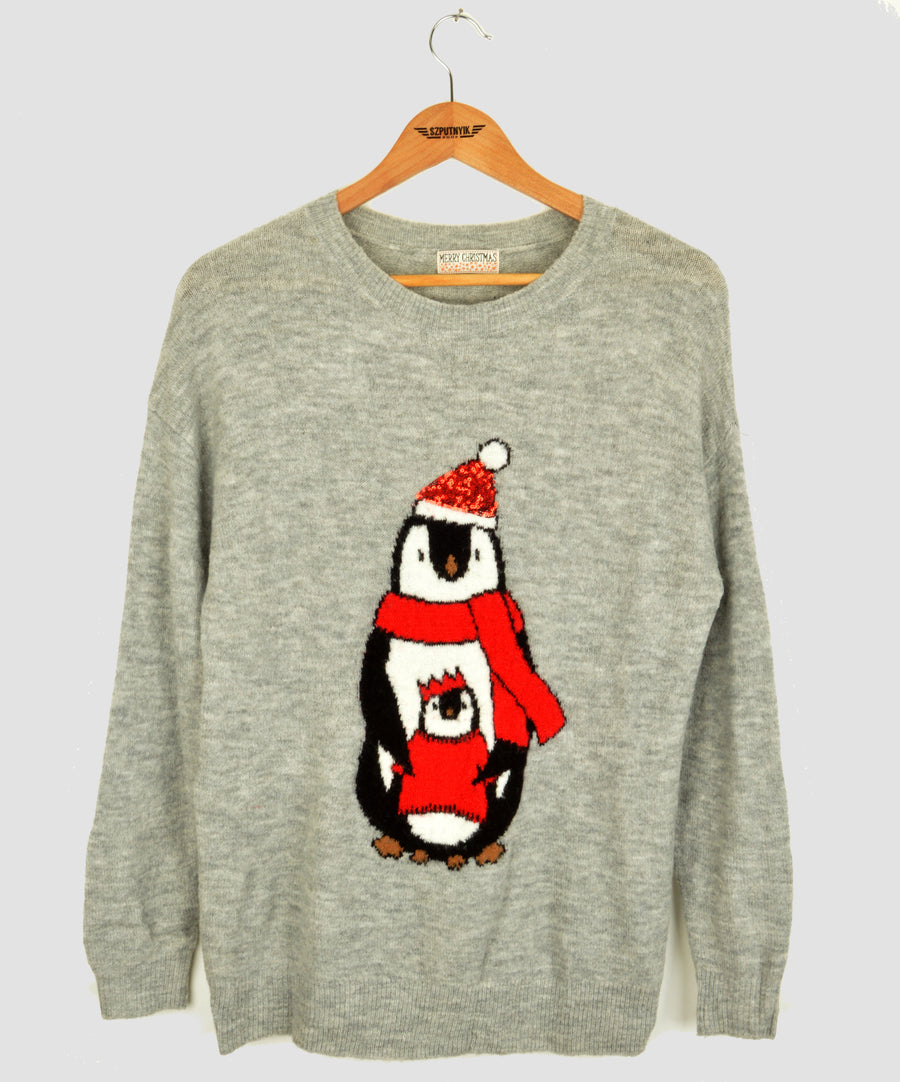 Vintage Christmas sweater - Mama penguin with child