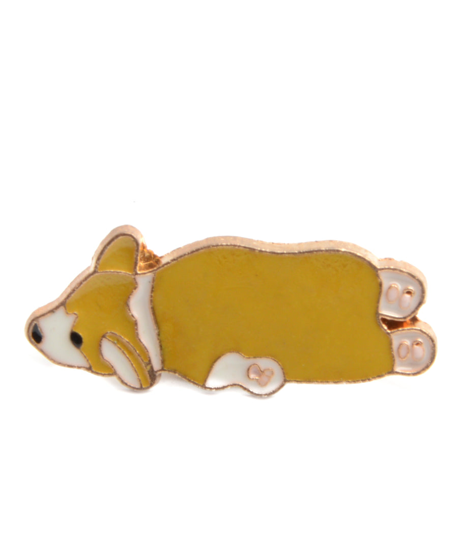 Fekvő corgi kutya alakú fém kitűző