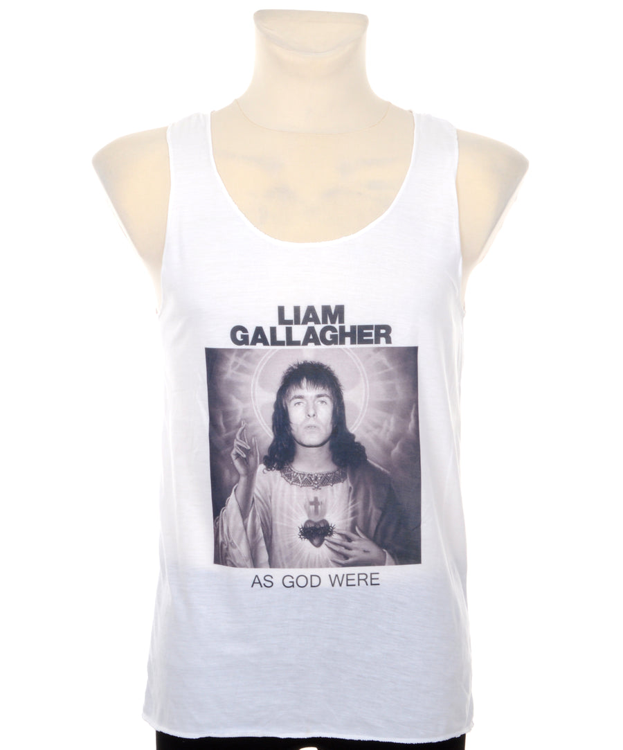 Egyenes fazonú, zenekaros trikó Liam Gallagher mintával.