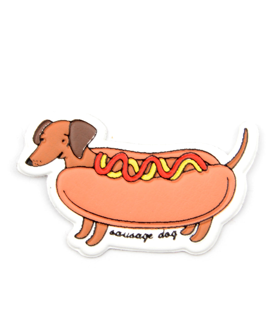 Hot-dognak öltözött tacskó alakú, M3 ragasztóval ellátott ruhamatrica