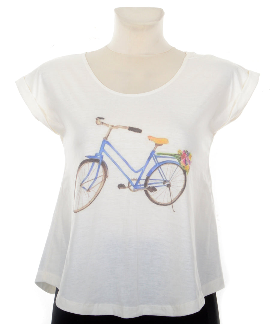 Kerékpár mintás női póló