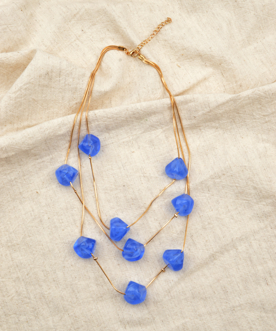 Beaded necklace | Blue-gold